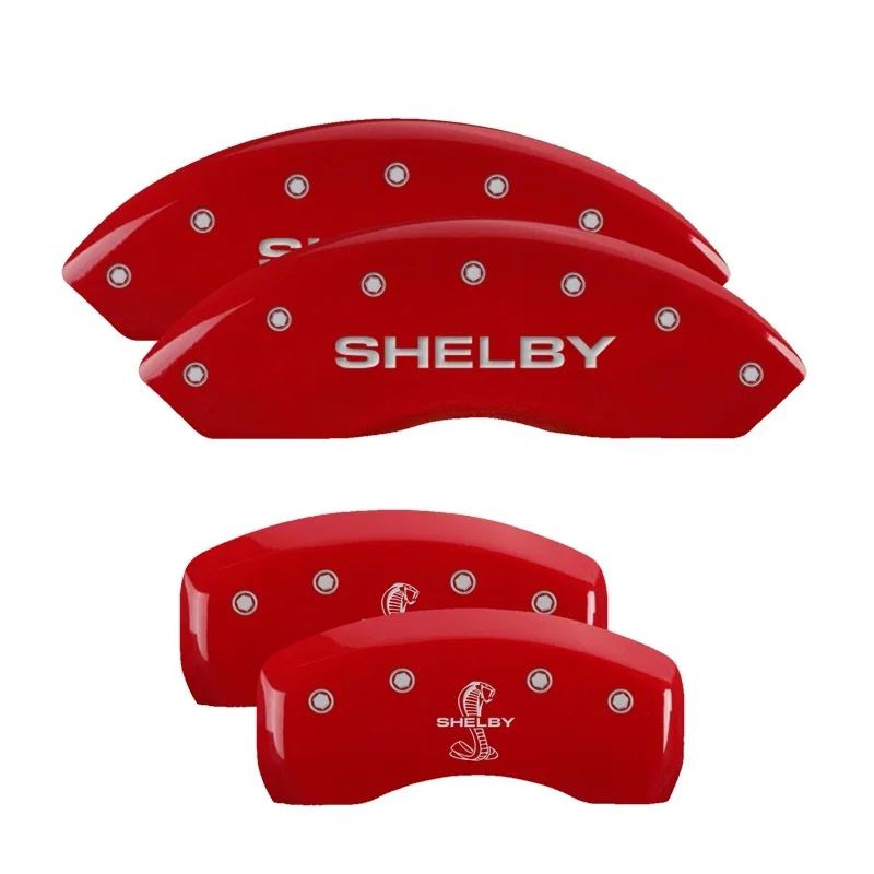 MGP 10017SSBYRD, 4 Caliper Covers Engraved Front Shelby Engraved Rear Tiffany Snake Red finish silver ch for Ford Mustang