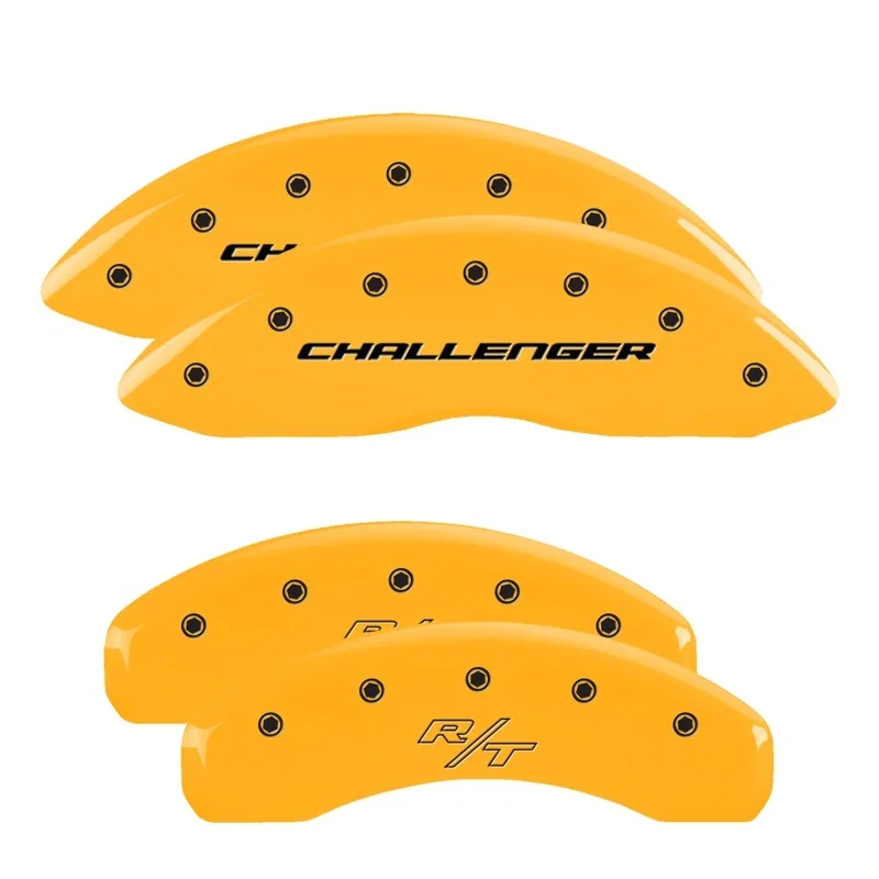MGP 12088SCBRYL, 4 Caliper Covers Engrvd Front Block/Challenger Engrvd Rear Vintage Style/RT Yellow fnsh Blk ch for Dodge