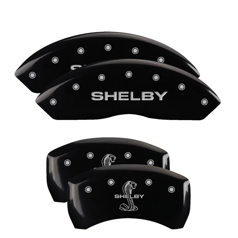 MGP 10197SSBYBK, 4 Caliper Covers Engraved Front Shelby Engraved Rear Tiffany Snake Black finish silver ch for Ford Mustang
