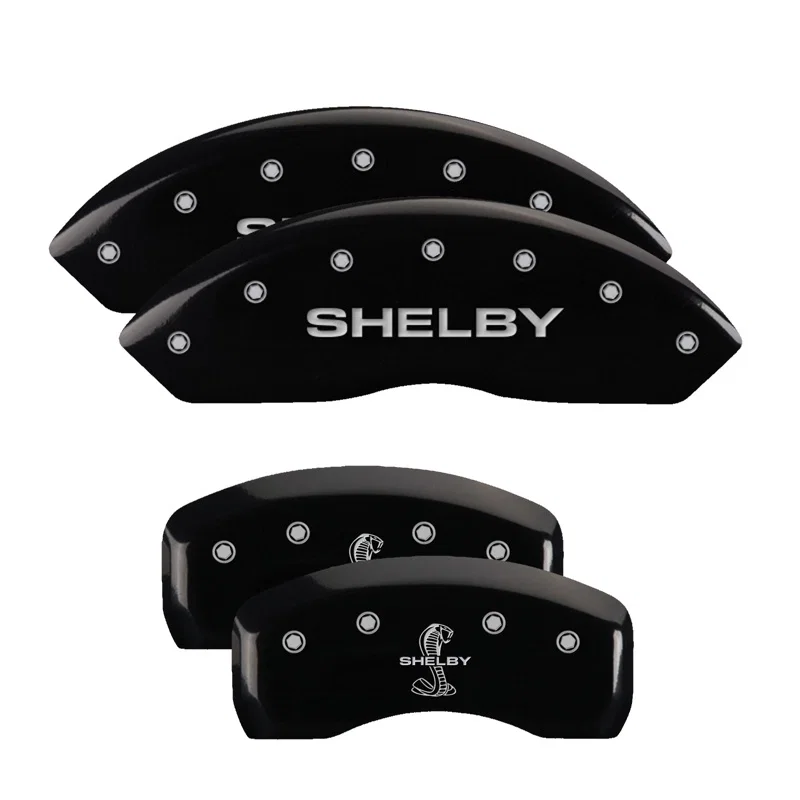 MGP 10017SSBYBK, 4 Caliper Covers Engraved Front Shelby Engraved Rear Tiffany Snake Black finish silver ch for Ford Mustang