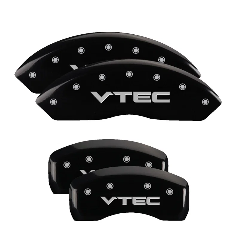 MGP 20216SVTCBK, 4 Caliper Covers Engraved Front & Rear Vtech Black finish silver ch for Honda Pilot
