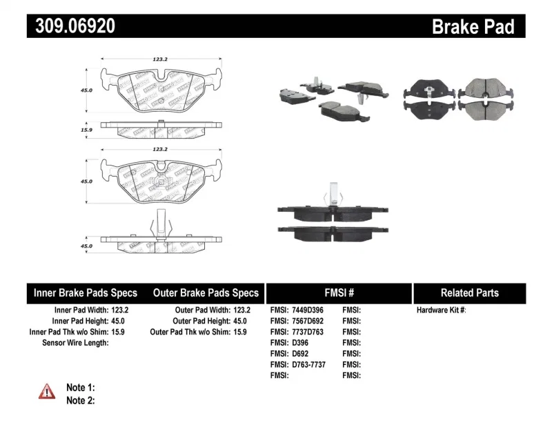 Stoptech 309.06920, Performance 01-02 BMW Z3 / 03-09 Z4 / 10/90-07 3 Series / 99-09 Saab 9-5 Rear Brake Pads
