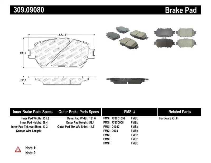 Stoptech 309.09080, Performance 06 Lexus GS / 09-10 IS Front Brake Pads