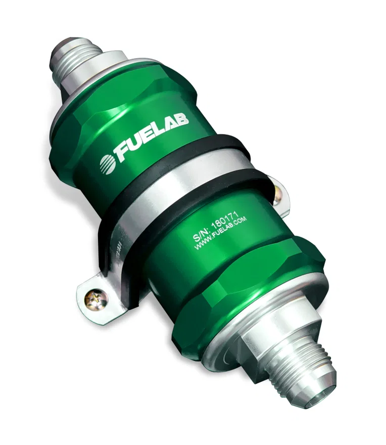 Fuelab 84821-6, 848 In-Line Fuel Filter Standard -6AN In/Out 100 Micron Stainless w/Check Valve - Green