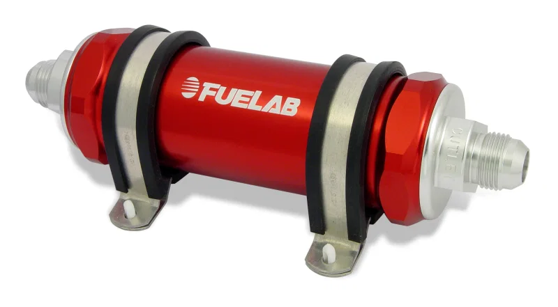 Fuelab 85831-2, 858 In-Line Fuel Filter Long -8AN In/Out 6 Micron Fiberglass w/Check Valve - Red