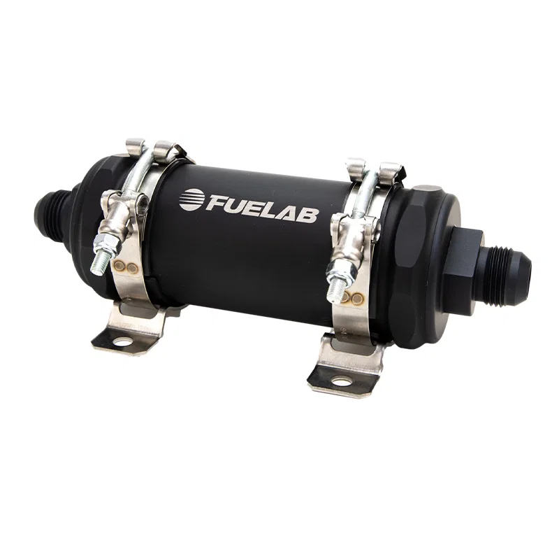 Fuelab 86833, PRO Series In-Line Fuel Filter (10gpm) -10AN In/-10AN Out 6 Micron Fiberglass - Matte Black