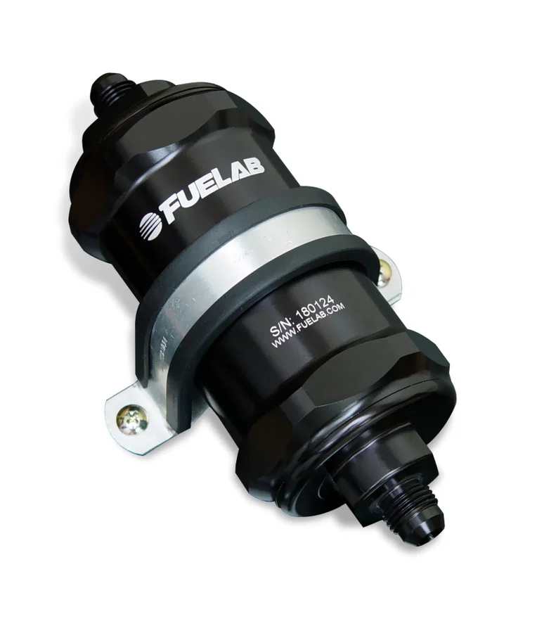 Fuelab 84821-1, 848 In-Line Fuel Filter Standard -6AN In/Out 100 Micron Stainless w/Check Valve - Black
