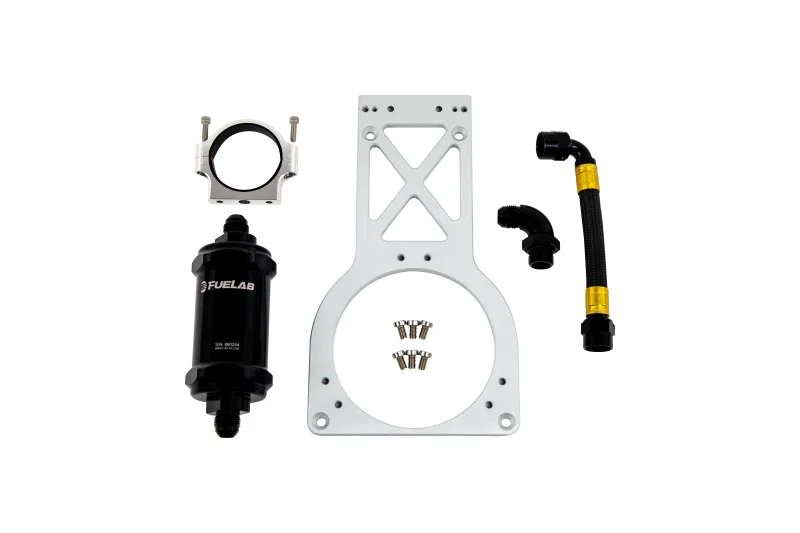 Fuelab 23903, Fuel Surge Upgrade Filter Kit (Bracket/Hardware/Hose Assembly/90 Degree Fitting) - 235mm