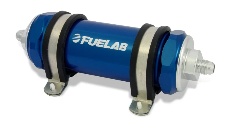Fuelab 82831-3, 828 In-Line Fuel Filter Long -6AN In/Out 6 Micron Fiberglass - Blue