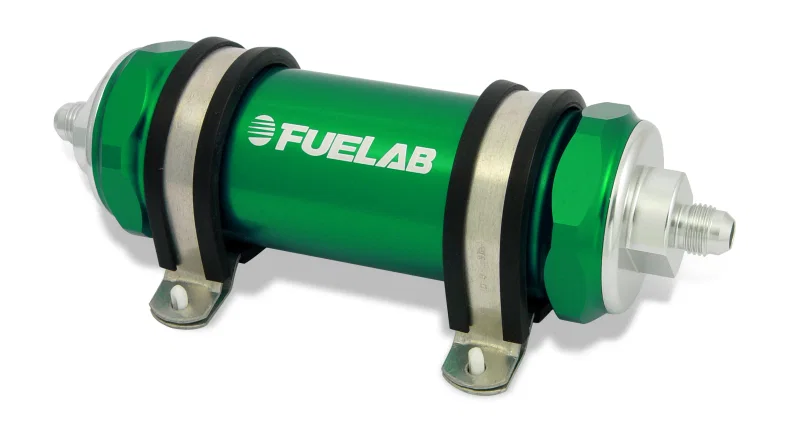 Fuelab 82822-6, 828 In-Line Fuel Filter Long -8AN In/Out 100 Micron Stainless - Green
