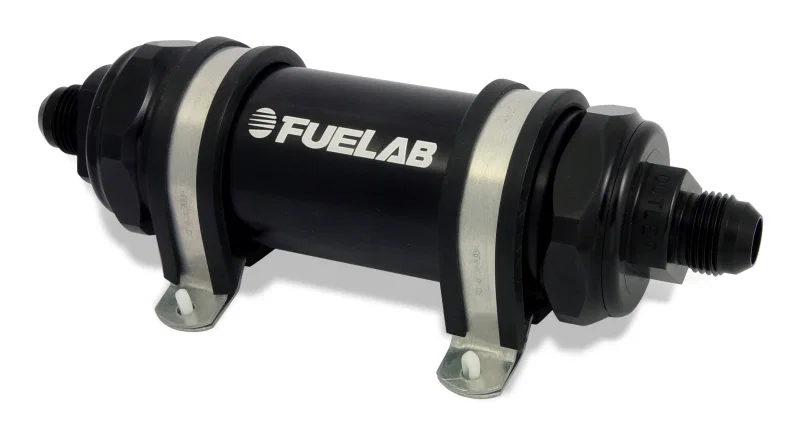 Fuelab 82822-1, 828 In-Line Fuel Filter Long -8AN In/Out 100 Micron Stainless - Black