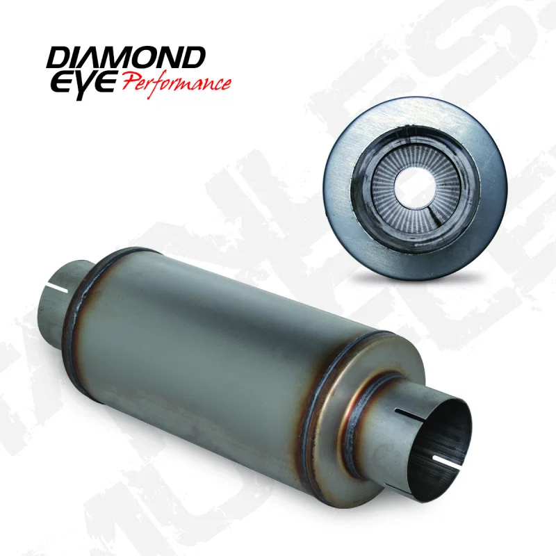 Diamond Eye Performance 460020, MFLR 4inID SGL IN/SGL OUT 7inDIA X 14in BODY 20in LENGTH PERF SLOTTED ENDS 409 SS