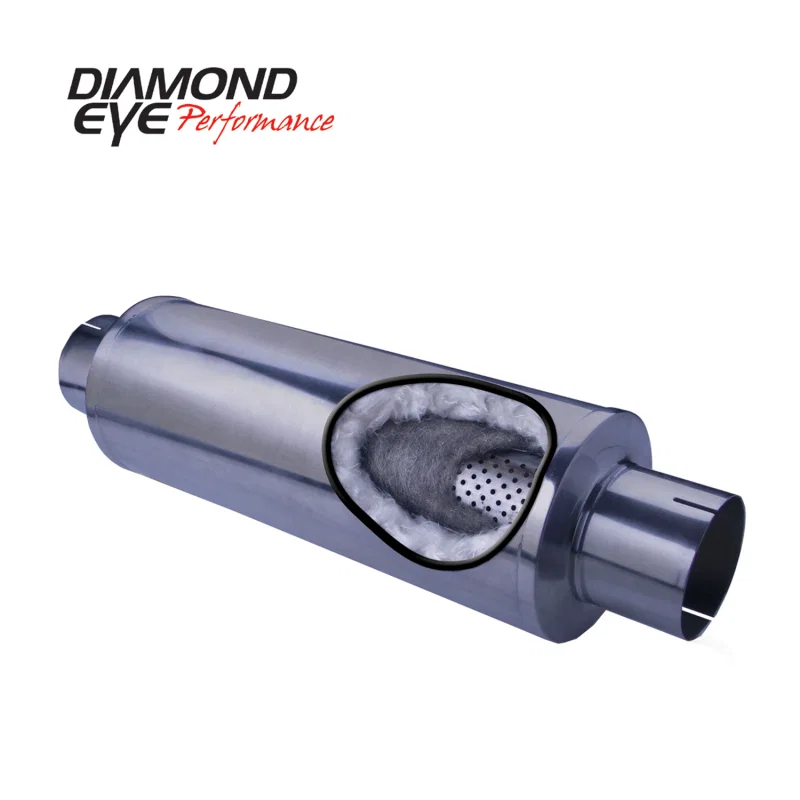Diamond Eye Performance 470050, MFLR 4inID SGL IN/SGL OUT 7inDIA X 20in BODY 27in LENGTH PERF SLOTTED ENDS 409 SS