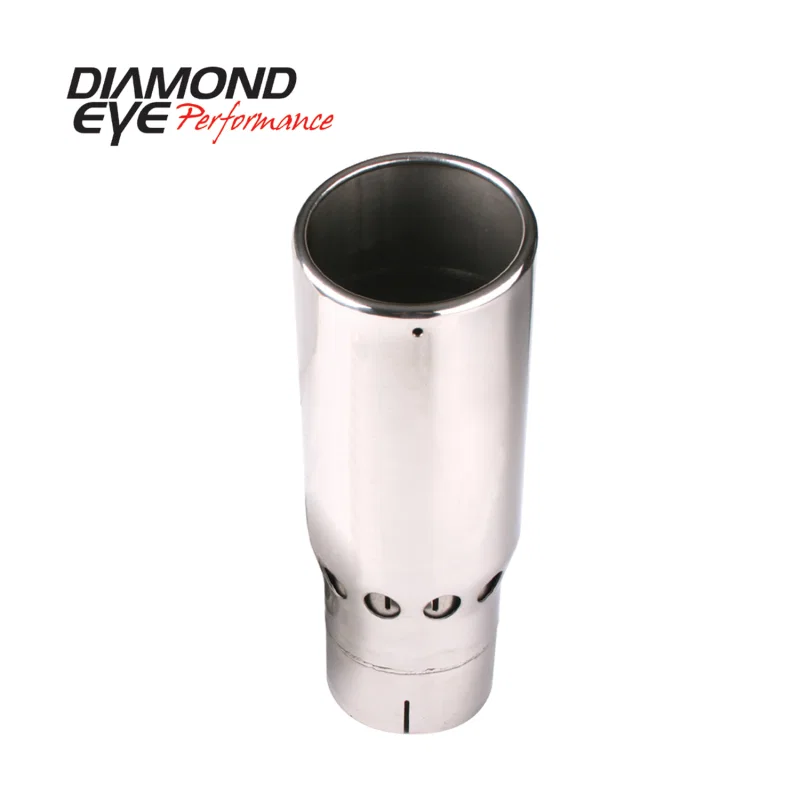 Diamond Eye Performance 5616VRA, TIP 5in INLET X 6in OUTLET VENTED/INTERCOOLER ROLLED ANGLE SLOTTED POLISHED SS 15 ANGLE
