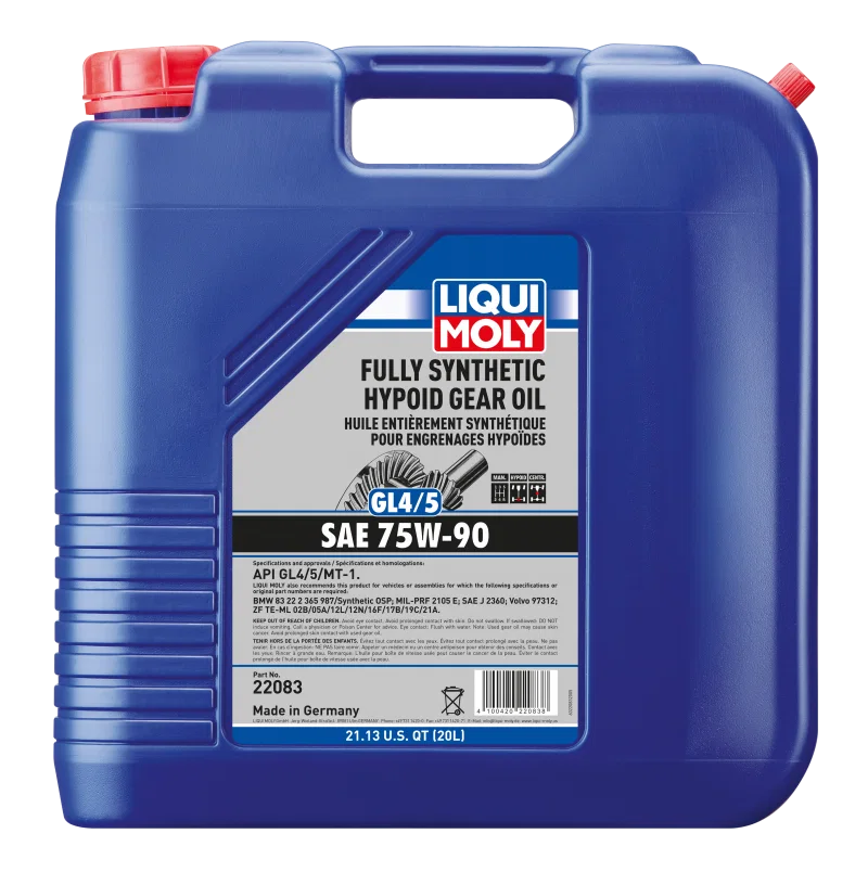 LIQUI MOLY 22083, 20L Fully Synthetic Hypoid Gear Oil (GL4/5) 75W90