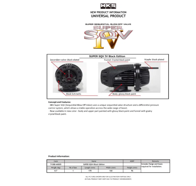 HKS 71008-AK005, SUPER SQV4 BLACK EDITION UNIVERSAL ASSY
