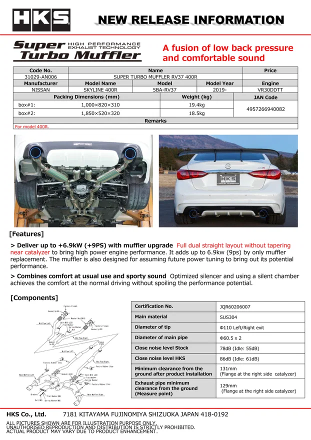 HKS 31029-AN006, SUPER TURBO MUFFLER RV37 400R