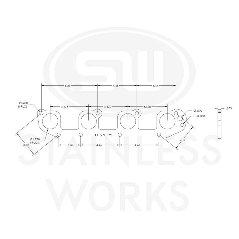 Stainless Works HF57H175, Hemi 5.7L Round Port Header 304SS Exhaust Flanges 1-3/4in Primaries