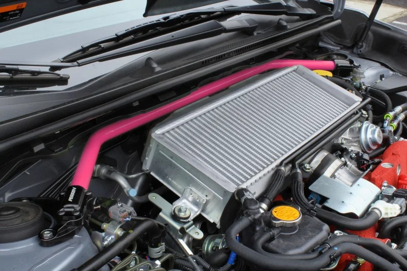 Perrin Performance PSP-SUS-056HP, 08-14 WRX/STI/Impreza / 14-18 Forester / 13-17 Crosstrek / 05-09 Legacy FR Strut Brace - Pink