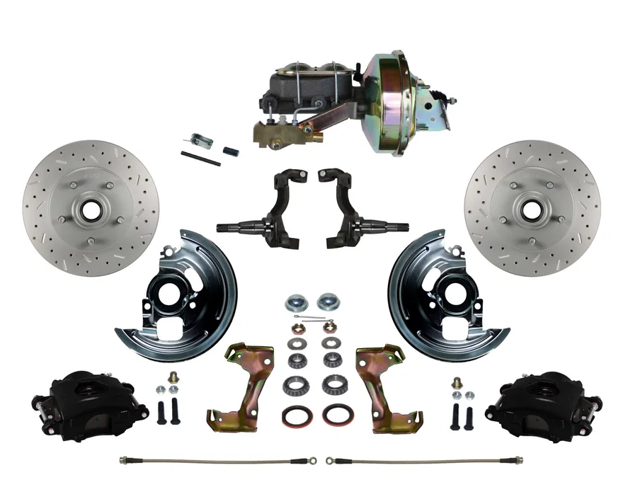 Leed Brakes BFC1002-E1A1X, Power Front Kit with  Drilled Rotors and Black Powder Coated Calipers