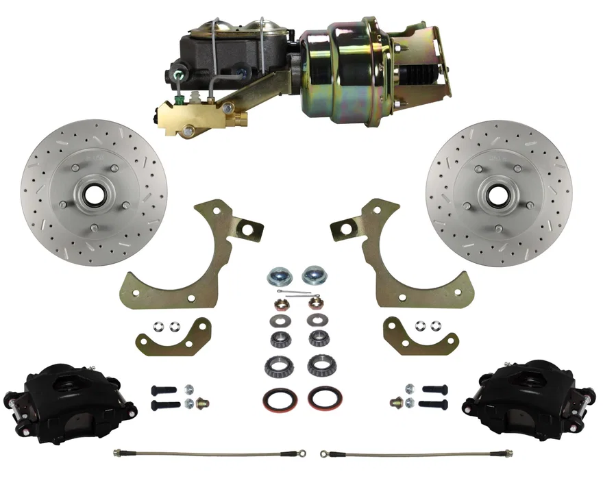 Leed Brakes BFC1010-K1A1X, Power Front Kit with  Drilled Rotors and Black Powder Coated Calipers for Chevrolet
