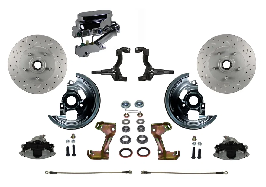 Leed Brakes FC1006-FA3X, Manual Front Kit with Drilled Rotors and Zinc Plated Calipers for Chevrolet Chevy II