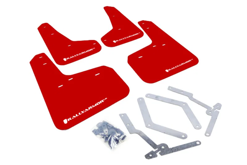 Rally Armor MF27-UR-RD/WH, 12-19 Ford Focus ST / 16-19 RS Red Mud Flap w/White Logo