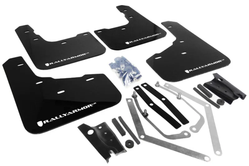 Rally Armor MF29-UR-BLK/WH, 13-19 Ford Fiesta ST Black UR Mud Flap w/White Logo