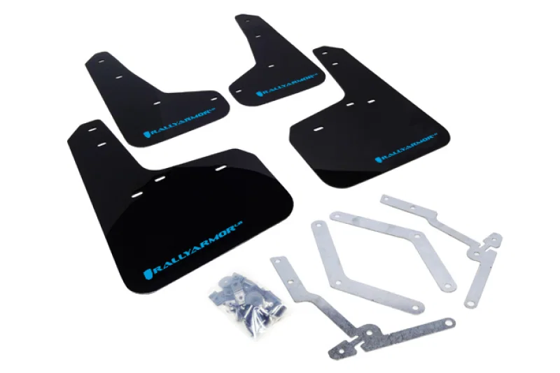 Rally Armor MF27-UR-BLK/NB, 12-19 Ford Focus ST / 16-19 RS Black UR Mud Flap w/Nitrous Blue Logo