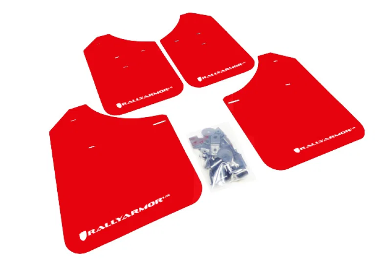 Rally Armor MF1-UR-RD/WH, 02-07 Subaru WRX/STI/RS/2.5i (Wagons Req. Mod.) Red UR Mud Flap w/White Logo
