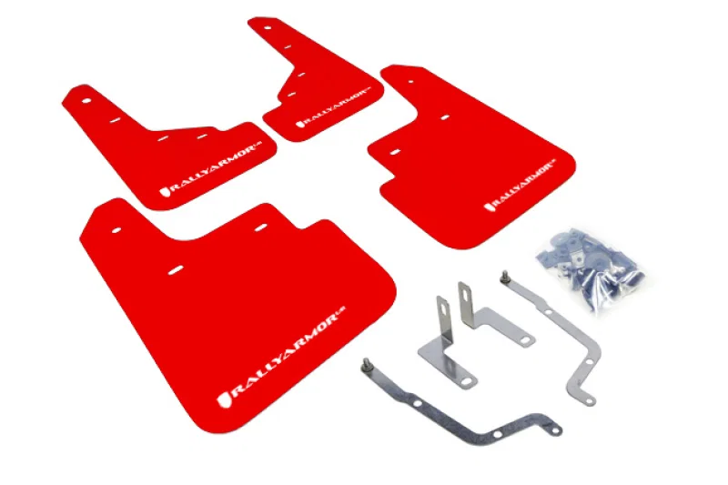 Rally Armor MF31-UR-RD/WH, 14-18 Mazda3 Red UR Mud Flap w/White Logo for Mazda 3