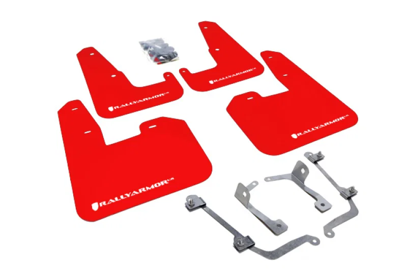 Rally Armor MF15-UR-RD/WH, 08-11 Subaru STI (Hatch Only) / 11-14 WRX (Hatch Only) Red UR Mud Flap w/White Logo