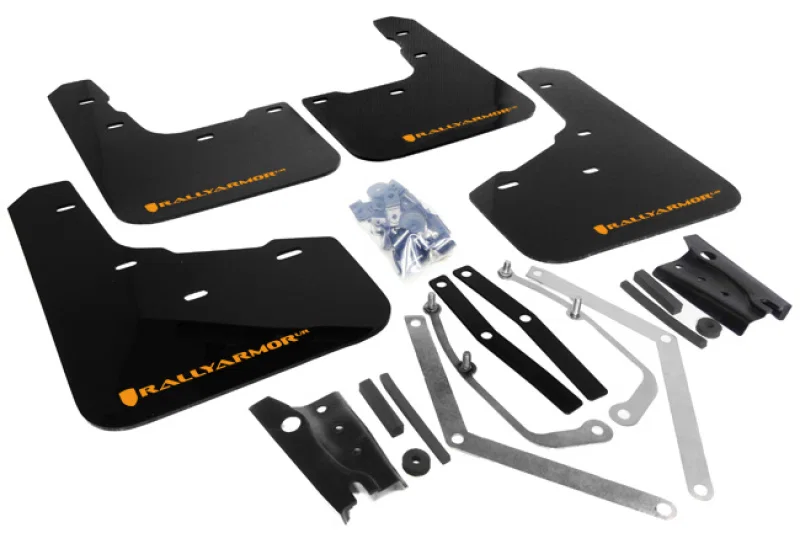 Rally Armor MF29-UR-BLK/OR, 13-19 Ford Fiesta ST Black UR Mud Flap w/Orange Logo