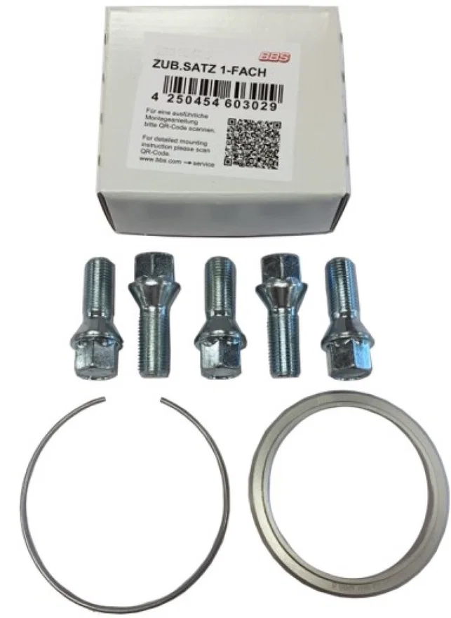 BBS 09.31.149, PFS KIT - BMW 72.5mm Hub - Includes 82mm OD - 72.5mm ID Ring / 82mm Clip / Lug Bolts