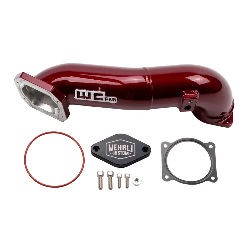 Wehrli WCF100328-RED, 11-16 LML Duramax Passenger Side Upper Crossover Intercooler Pipe Kit - WCFab Red