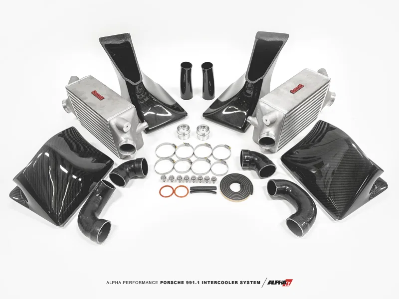 AMS ALP.23.09.0001-1, Performance 13-15 Porsche 911 Turbo/Turbo S (991.1) Alpha Intercooler Kit w/Carbon Fiber Shrouds