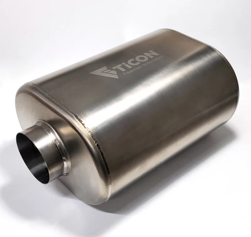 Ticon 116-06313-0100, Industries 2.5in Oval (2.5in Center In / 2.5in Center Out) 12in L Ultralight Titanium Muffler
