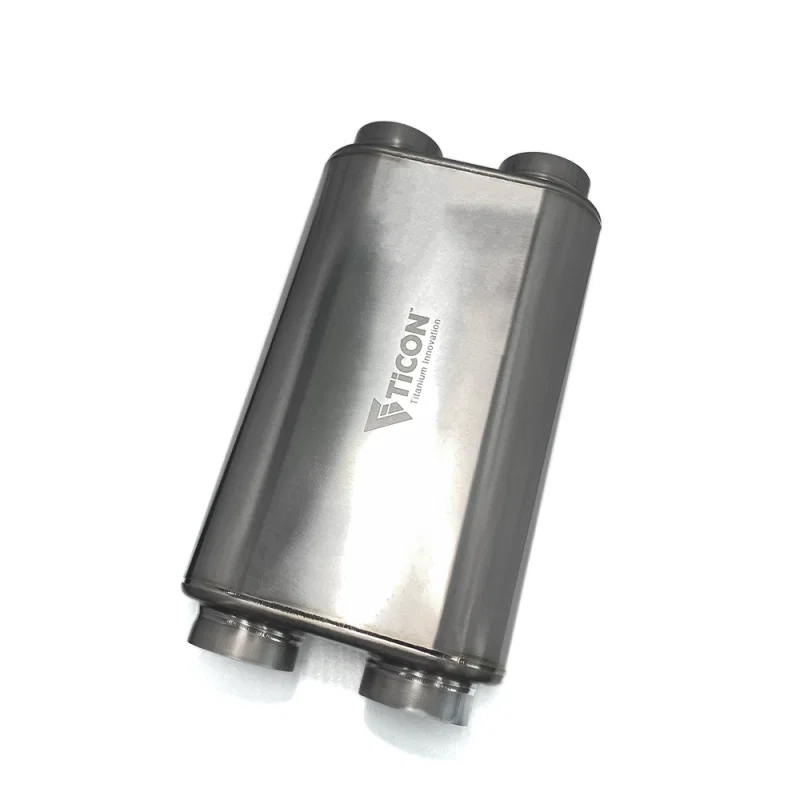 Ticon 116-07623-0250, Industries 17in OAL 3.0in Dual In/Out Thin Oval Titanium Muffler - Matte