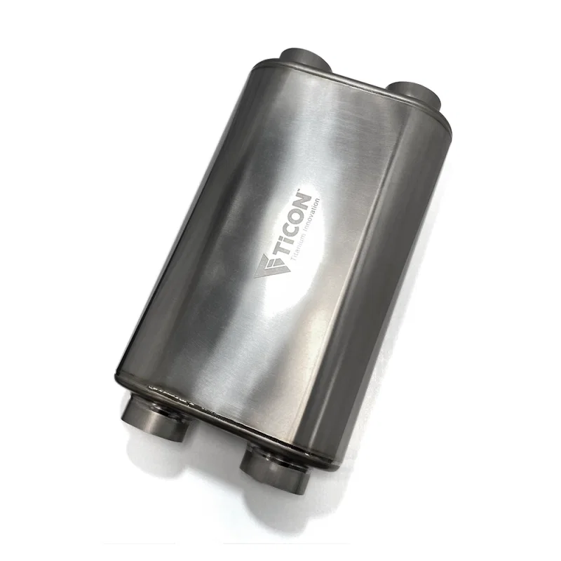 Ticon 116-06323-0250, Industries 17in OAL 2.5in Thin Oval Matte Finish Titanium Muffler - 2.5in Dual In/Dual Out