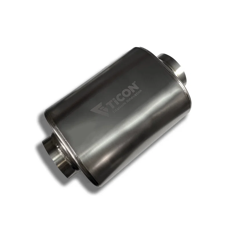 Ticon 116-06323-0100, Industries 2.5in Oval (2.5in Center In / 2.5in Center Out) 17in L Ultralight Titanium Muffler