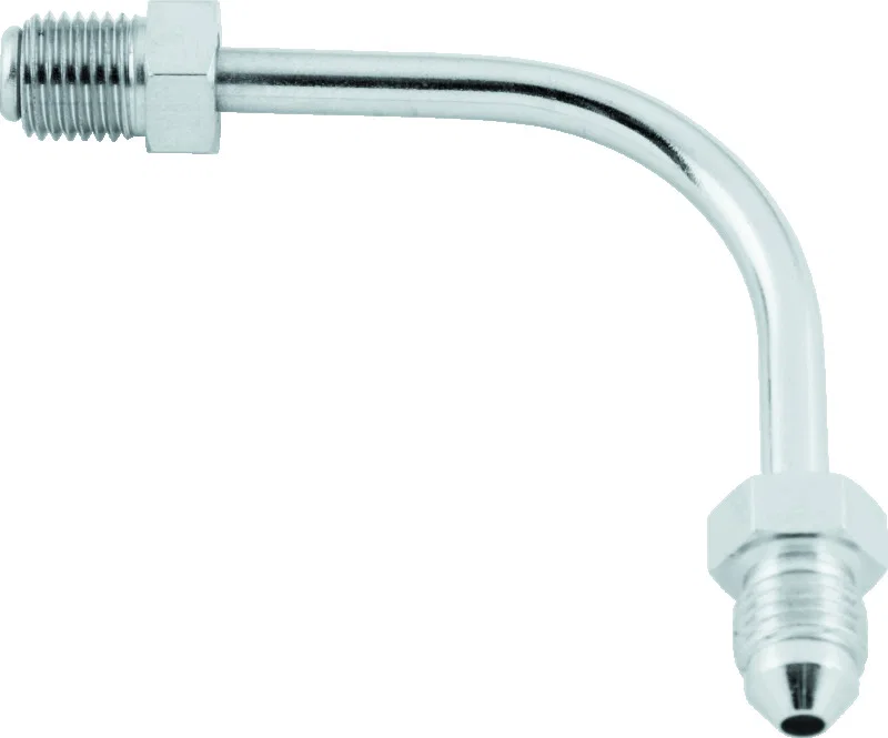 TwinPower 035967, Stainless Brake Fitting Male 3/8-24 Inverted Flare to AN-3 Male 90 Adaptor Tube Long