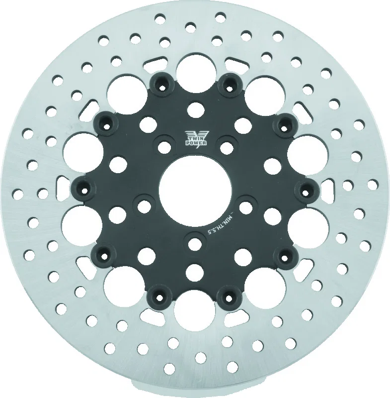 TwinPower 666827, 08-Up FLH FLT Rear 11.8 Floating Rotor W/Holes Black for Harley-Davidson