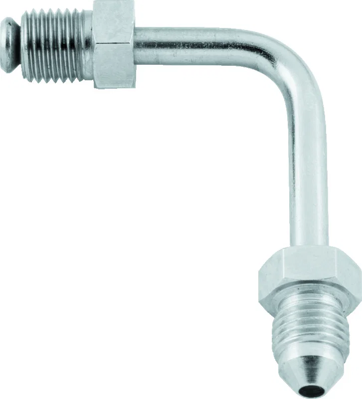 TwinPower 035966, Stainless Brake Fitting Male 3/8-24 Inverted Flare to AN-3 Male 90 Adaptor Tube Short