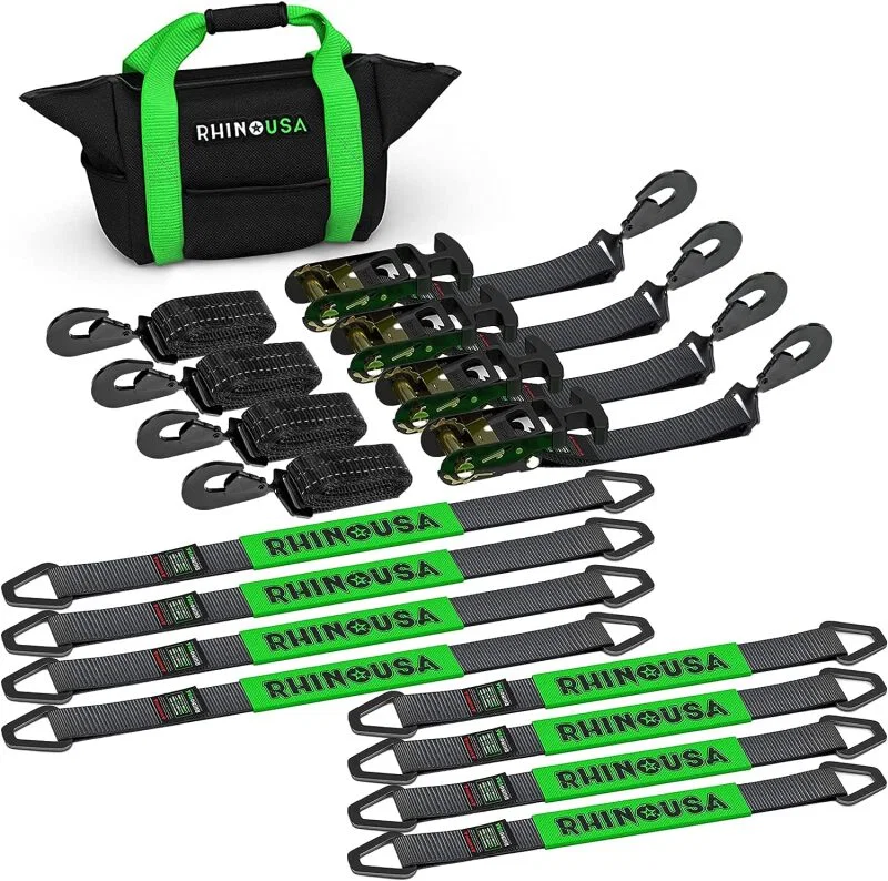 Rhino USA TD-VS2INKIT-SNAP, Heavy Duty Vehicle Tie Down Kit (Snap Hook)