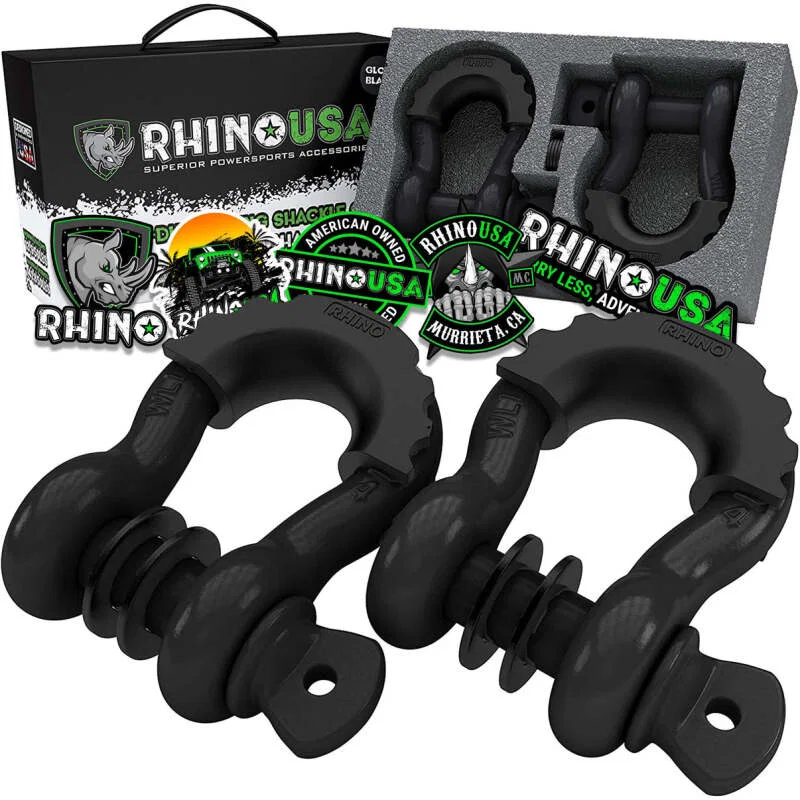 Rhino USA RNO-MATTE-SHACK, 3/4In D-Ring Shackle Set (2-Pack) Matte Black