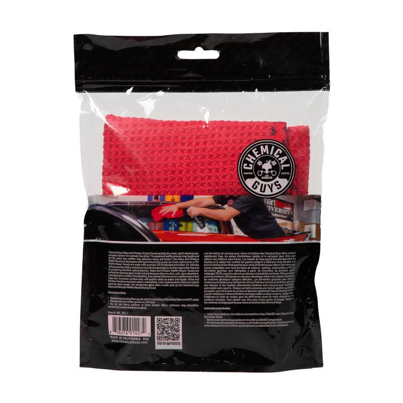 Chemical Guys MIC707, Waffle Weave Glass & Window Microfiber Towel - 24in x 16in - Red