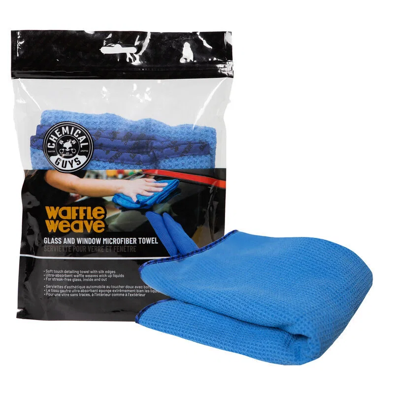 Chemical Guys MIC708, Waffle Weave Glass & Window Microfiber Towel - 24in x 16in - Blue