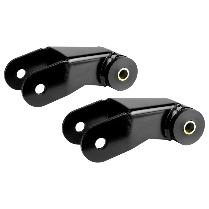 RockJock JS-9081, XJ Cherokee Boomerang Leaf Spring Shackles 5in w/ Urethane Bushings and Hardware for Jeep