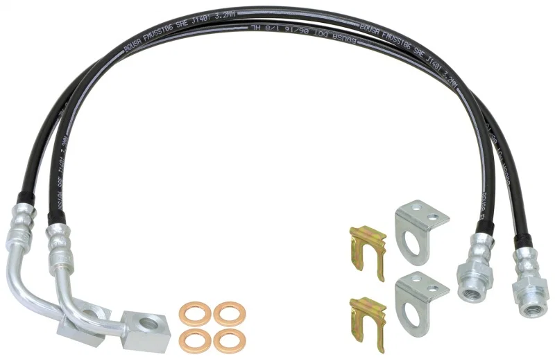 RockJock CE-9807FBLK, JK Braided Brake Hose Kit 23.5in Long for Jeep