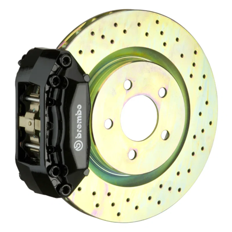 Brembo 1A4.6002A1, 00-04 Jetta 1.8t Front GT BBK 4 Piston Cast 2pc 323x28 1pc Rotor Drilled-Black for Volkswagen